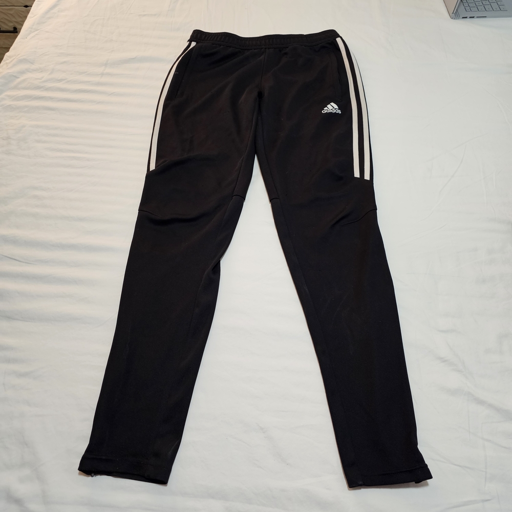 Adidas Men's Black Joggers with White Stripes
